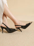 Momentlover Square-Toe Split-Joint Contrast Color Sling Shoes Pumps
