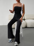 Momentlover Tied Solid Color Bandage Sleeveless High Waisted Tube Jumpsuits