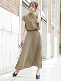 Momentlover Chiffon 5 Colors Loose Pleated Split-Joint Dress