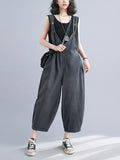 Momentlover Buttoned Loose Cropped Denim Overalls