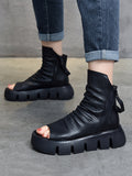 Momentlover Urban Black Brown Zipper Hollow Platform Shoes