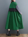 Momentlover Vintage Loose Long Sleeves Contrast Color Polo Midi Dresses