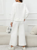 Momentlover Solid Color Long Sleeves Loose Round-Neck Shirts Top + Drawstring Pants Bottom Two Pieces Set