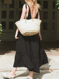 Momentlover Solid Color Sleeveless Loose V-Neck Midi Dresses
