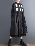 Momentlover Stylish Long Sleeves A-Line Polka Dot Polo Shirt Midi Dresses
