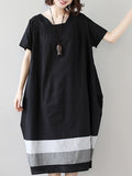 Momentlover Loose Splicing Square-Collar Midi Dress