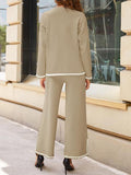 Momentlover Split-Side High-Low Long Sleeves Contrast Color Round-Neck Sweater Top + Pants Bottom Two Pieces Set
