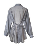 Momentlover Solid Color Long Sleeves Tied Waist Blouse + Loose Elasticity Waist Skirt Two Pieces Set