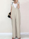 Momentlover Split-Joint Solid Color Sleeveless Loose V-Neck Overalls