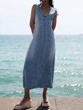 Momentlover Split-Joint Sleeveless V-Neck Midi Dresses