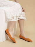 Momentlover V-Cut Square-Toe Split-Joint Solid Color Flat Shoes