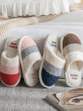 Momentlover Indoor Non-Slip Keep Warm Striped Slippers