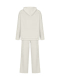 Momentlover Loose Solid Color Hooded Long Sleeves Round-Neck Sweater Top + Drawstring Pants Bottom Two Pieces Set