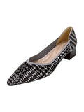 Momentlover V-Cut Pointed-Toe Houndstooth Contrast Color Pumps