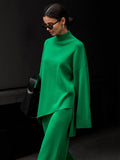 Momentlover Casual Solid Color Irregularity High-Neck Sweater& Wide Leg Pants Suits