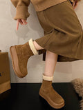 Momentlover Velvet Split-Joint Round-Toe Platform Shoes Boots