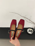 Momentlover Square-Toe Split-Joint Shallow Cut Round Cut Contrast Color Mary Janes
