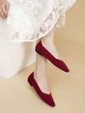 Momentlover V-Cut Square-Toe Split-Joint Solid Color Flat Shoes