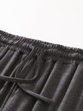 Momentlover High Waisted Loose Drawstring Elasticity Solid Color Casual Pants Bottoms Trousers