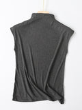 Momentlover Simple Solid Color Sleeveless Casual High-Neck Vest
