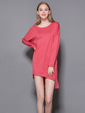 Momentlover Solid Color Modal Plus Size High-Low Long Sleeve Pajamas Dress