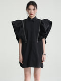 Momentlover Original Solid Color Detachable Falbala Black Mini Dress