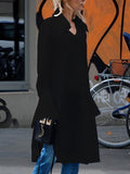 Momentlover Casual Flared Sleeves Long Sleeves Split-Side Solid Color Lapel Collar Blouses Shirt Dress