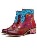 Momentlover Bohemia Vintage Embossing Bandage Mid Boots