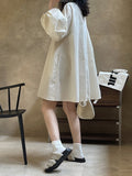 Momentlover Urban Puff Sleeves Solid Color Round-Neck Mini Dress