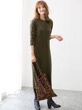 Momentlover Simple Solid Color Round-Neck A-Line Midi Dress