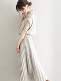 Momentlover Chiffon 5 Colors Loose Pleated Split-Joint Dress