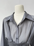 Momentlover Solid Color Long Sleeves Tied Waist Blouse + Loose Elasticity Waist Skirt Two Pieces Set