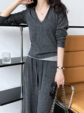 Momentlover Hooded Long Sleeves Buttoned  T-Shirts Top + Vest Top + Wide Leg Drawstring Elasticity Pants Bottom Three Pieces Set