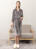 Momentlover Comfortable Solid Bandage V-Neck Pajama Robe