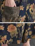 Momentlover Split-Joint Floral Printed Buttoned Wide Leg Oversize Overalls Ninth Pants