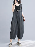 Momentlover Buttoned Loose Cropped Denim Overalls