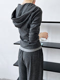 Momentlover Hooded Long Sleeves Buttoned  T-Shirts Top + Vest Top + Wide Leg Drawstring Elasticity Pants Bottom Three Pieces Set