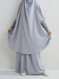 Momentlover Muslim Batwing Sleeves Long Sleeves Solid Color High Neck Shirts Top + Skirts Bottom Two Pieces Set
