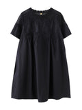 Momentlover Original Solid Lace Split-Side Short Sleeve A-Line Mini Dress