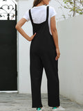 Momentlover Solid Color Buttoned Loose Overalls