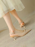 Momentlover Shallow Cut Pointed-Toe Pleated Sling Shoes