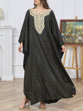 Momentlover Split-Side Split-Joint Bronzing Loose Long Sleeves V-Neck Robes Maxi Dresses