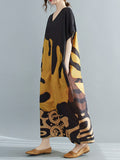 Momentlover Vintage Loose Leaf Printed Midi Dress