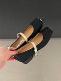 Momentlover Square-Toe Split-Joint Shallow Cut Round Cut Contrast Color Mary Janes