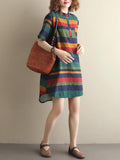 Momentlover Loose Vintage Striped Shirt Dress