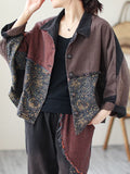 Momentlover Contrast Color Fringed Split-Joint Long Sleeves Printed Outwear + Harem Pants  Two Pieces Set