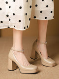 Momentlover Square-Toe Shallow Cut Lace-Up Pumps Mary Janes