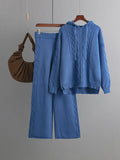 Momentlover Urban Loose Solid Color Hooded High-Low Sweater Tops & Wide Leg Pants Two Pieces Set