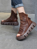 Momentlover Urban Black Brown Zipper Hollow Platform Shoes