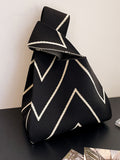 Momentlover Woven Striped Contrast Color Woven Handbag